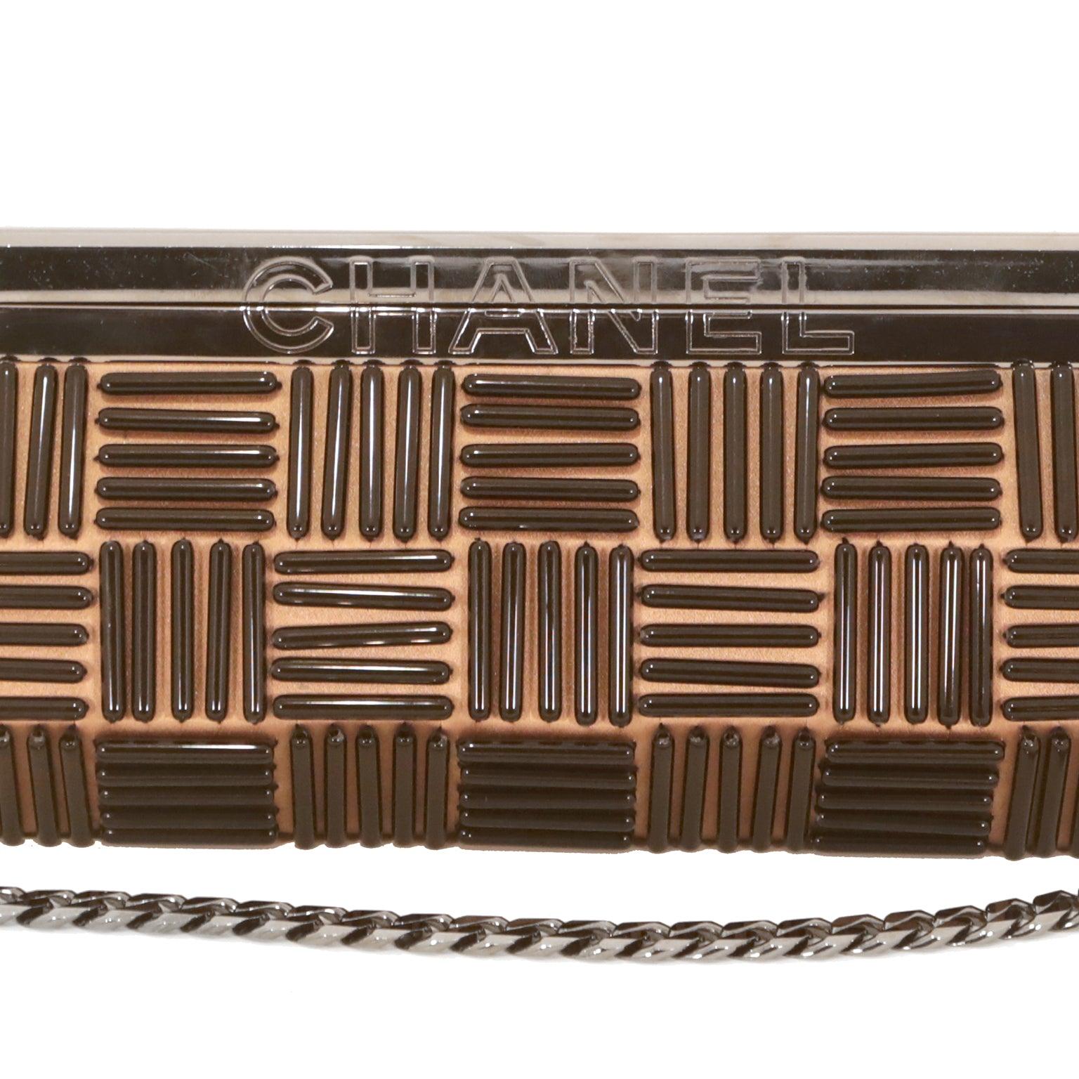 Chanel Beige Satin Applique Frame Bag