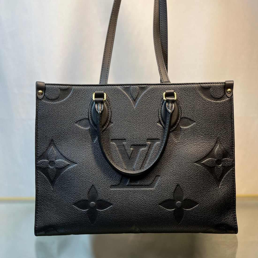LOUIS VUITTON Onthego MM Black Empreinte Giant Monogram Tote Bag