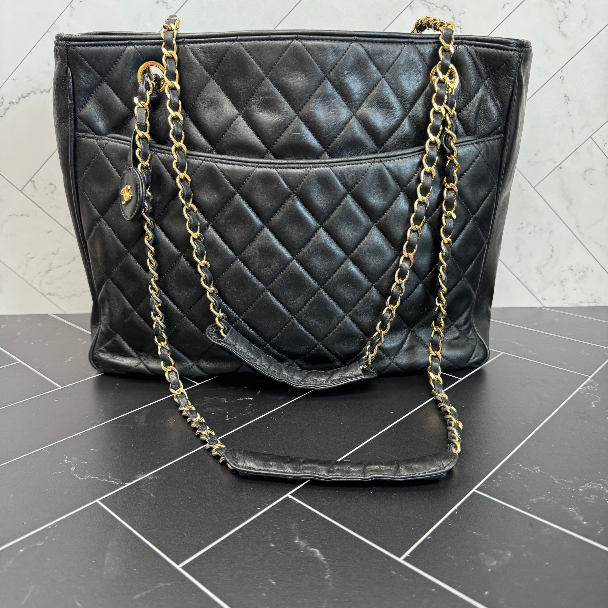 Chanel Vintage Black Lambskin Shopping Tote