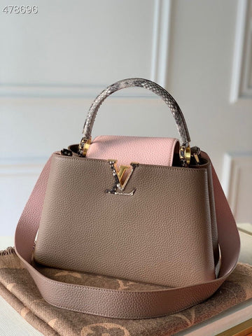 LV Capucines BB Taurillon And Python Taupe Brown/Eau De Rose Pink For Womtlm,  Shoulder And Crossbody Bags 10.4in/27cm LV M57539