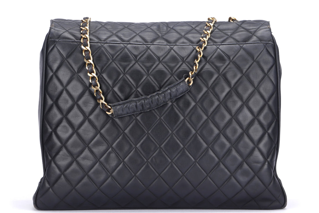 CHANEL VINTAGE BLACK COLOR LAMBSKIN GOLD HARDWARE SHOULDER BAG (152xxxx) WIDTH 40CM, WITH DUST COVER, NO
