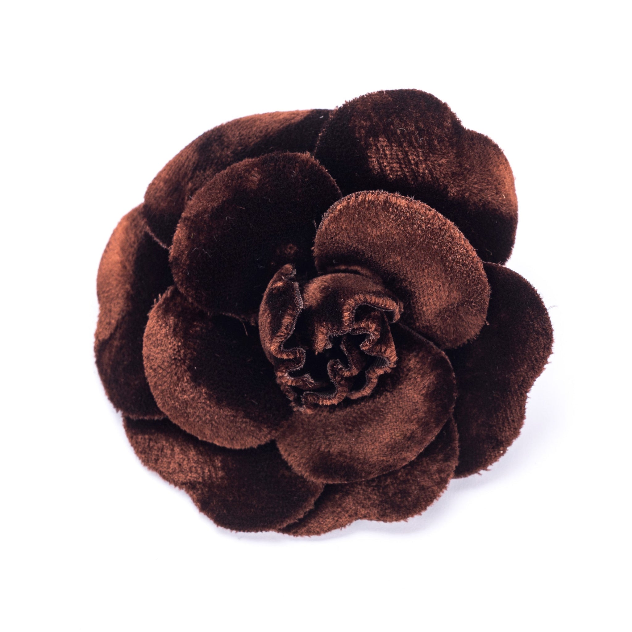 Chanel Camellia Brooch Brown Color Velvet, with Box