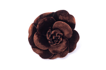 Chanel Camellia Brooch Brown Color Velvet, with Box