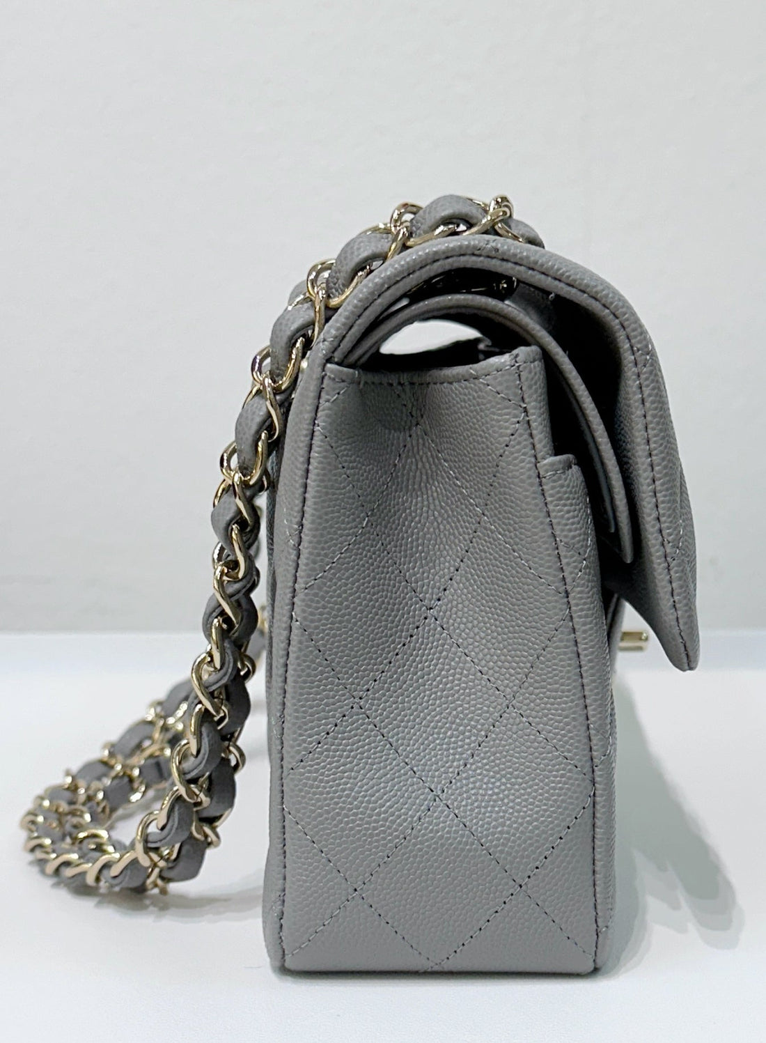 Chanel Small Caviar Quilted Double Flap Grey 21B Unused Condition