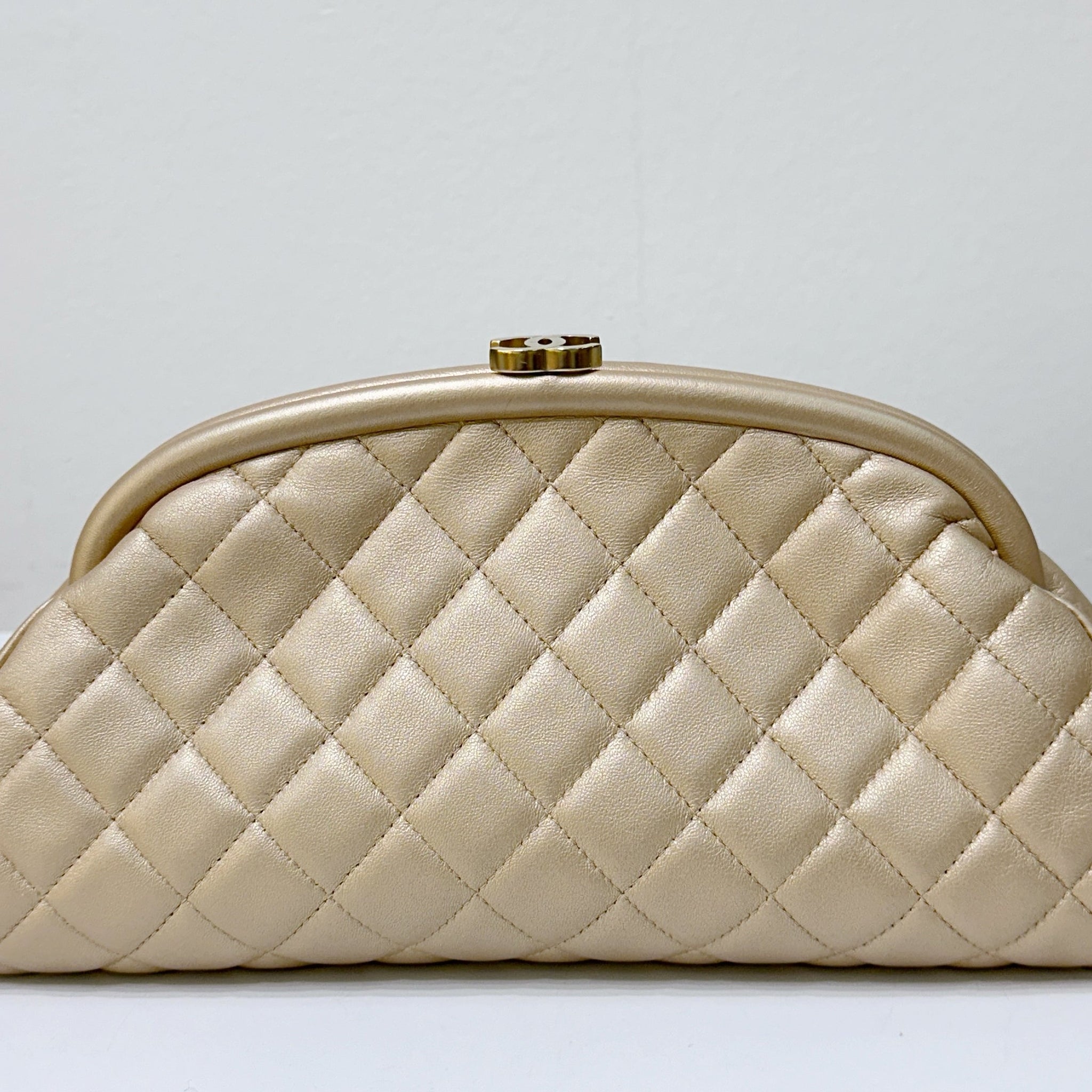 Chanel Quilted Champagne Half-Moon Clutch Bag