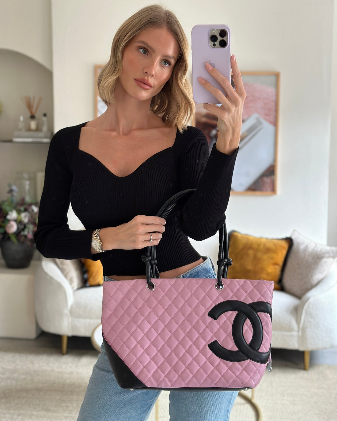 Chanel Pink Cambon CC Knot Quilted Handbag In Lambskin Leather and Silver Hardware