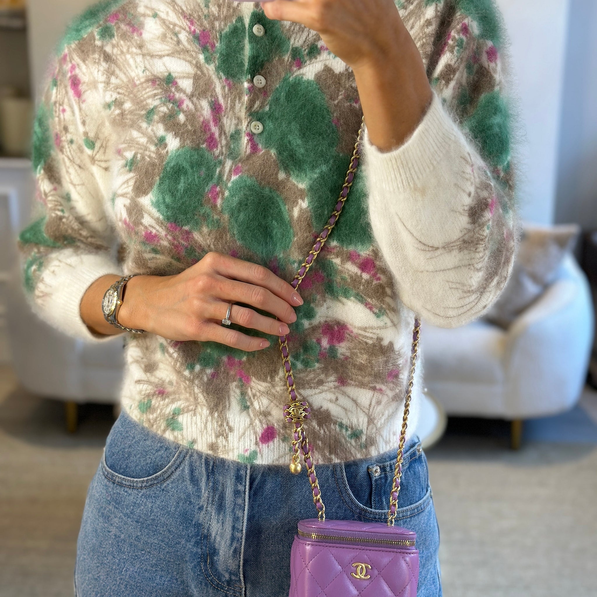 Chanel Purple Coco Crush Mini Vanity Bag in Lambskin Leather with Antique Gold Hardware