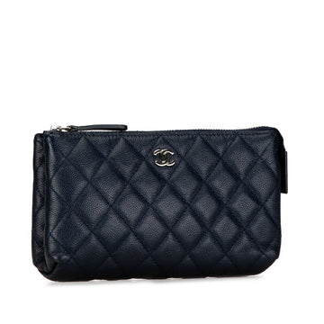 Chanel Quilted Caviar Makeup Pouch Leather Vanity Bag in Good condition