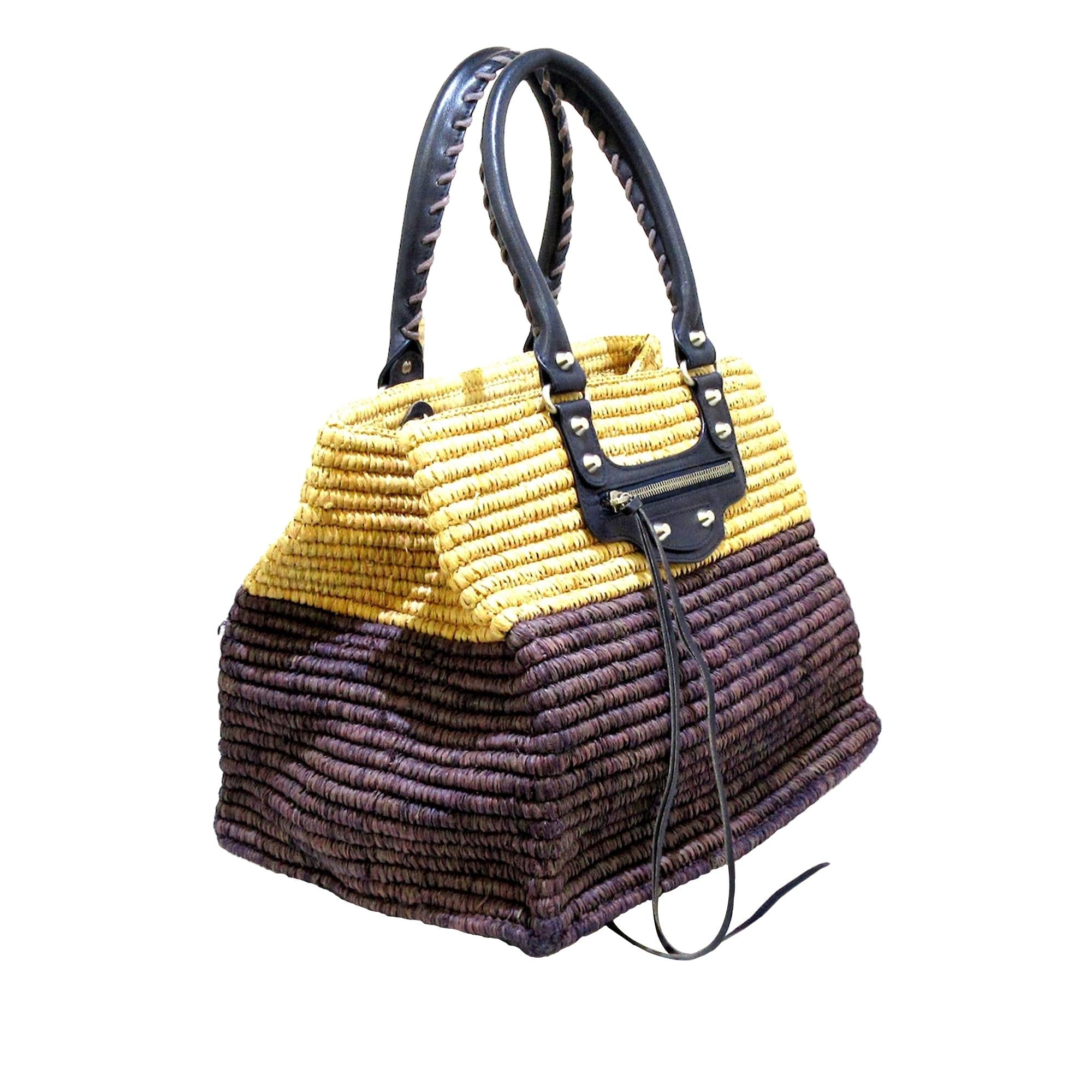 Balenciaga Motocross Classic Raffia Tote Bag (SHG-37719)