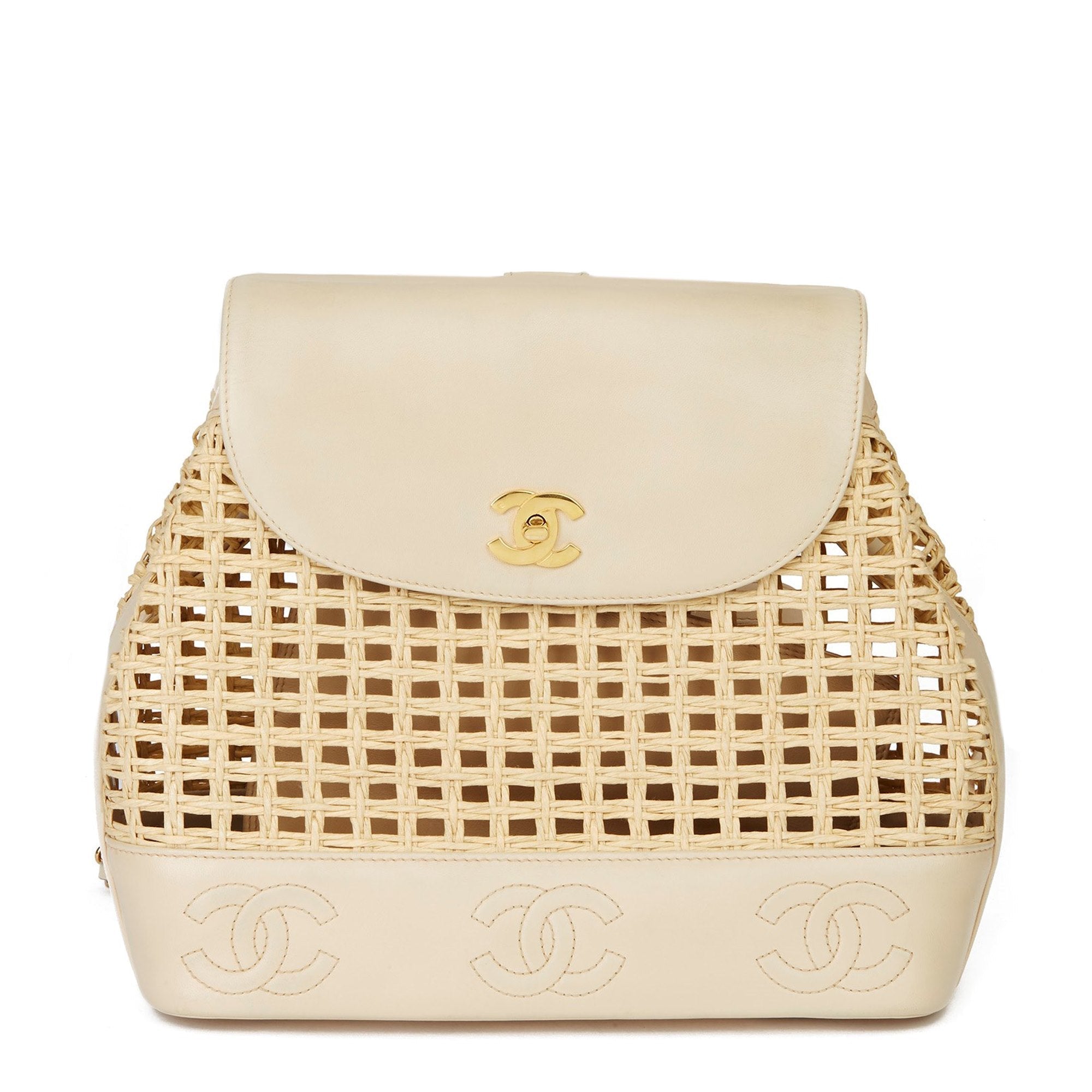 Chanel Beige Lambskin & Wicker Vintage Classic Backpack with Pouch Backpack