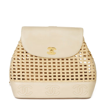 Chanel Beige Lambskin & Wicker Vintage Classic Backpack with Pouch Backpack