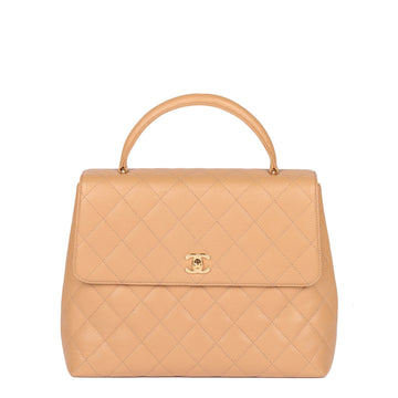 Chanel Beige Quilted Caviar Leather Vintage Classic Kelly Top Handle Bag