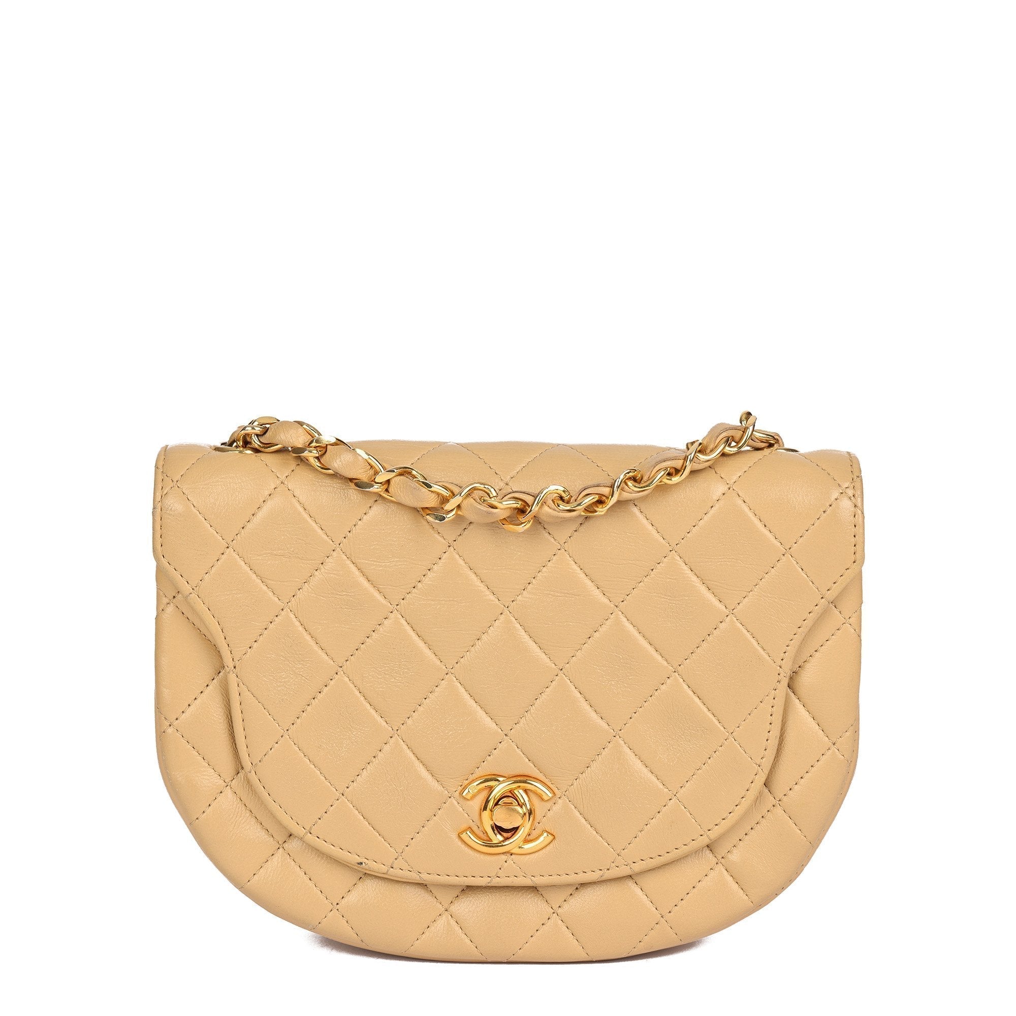 Chanel Beige Quilted Lambskin Vintage Half Moon Mini Flap Bag