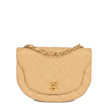 Chanel Beige Quilted Lambskin Vintage Half Moon Mini Flap Bag