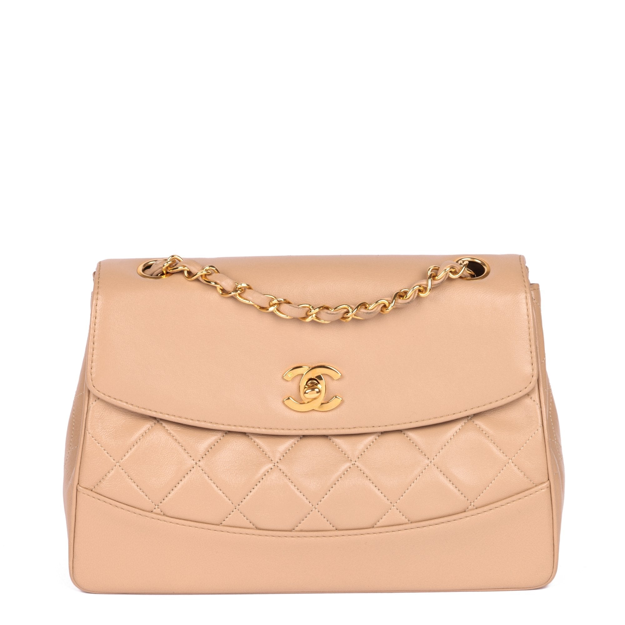 Chanel Beige Quilted Lambskin Vintage Medium Classic Single Flap Bag
