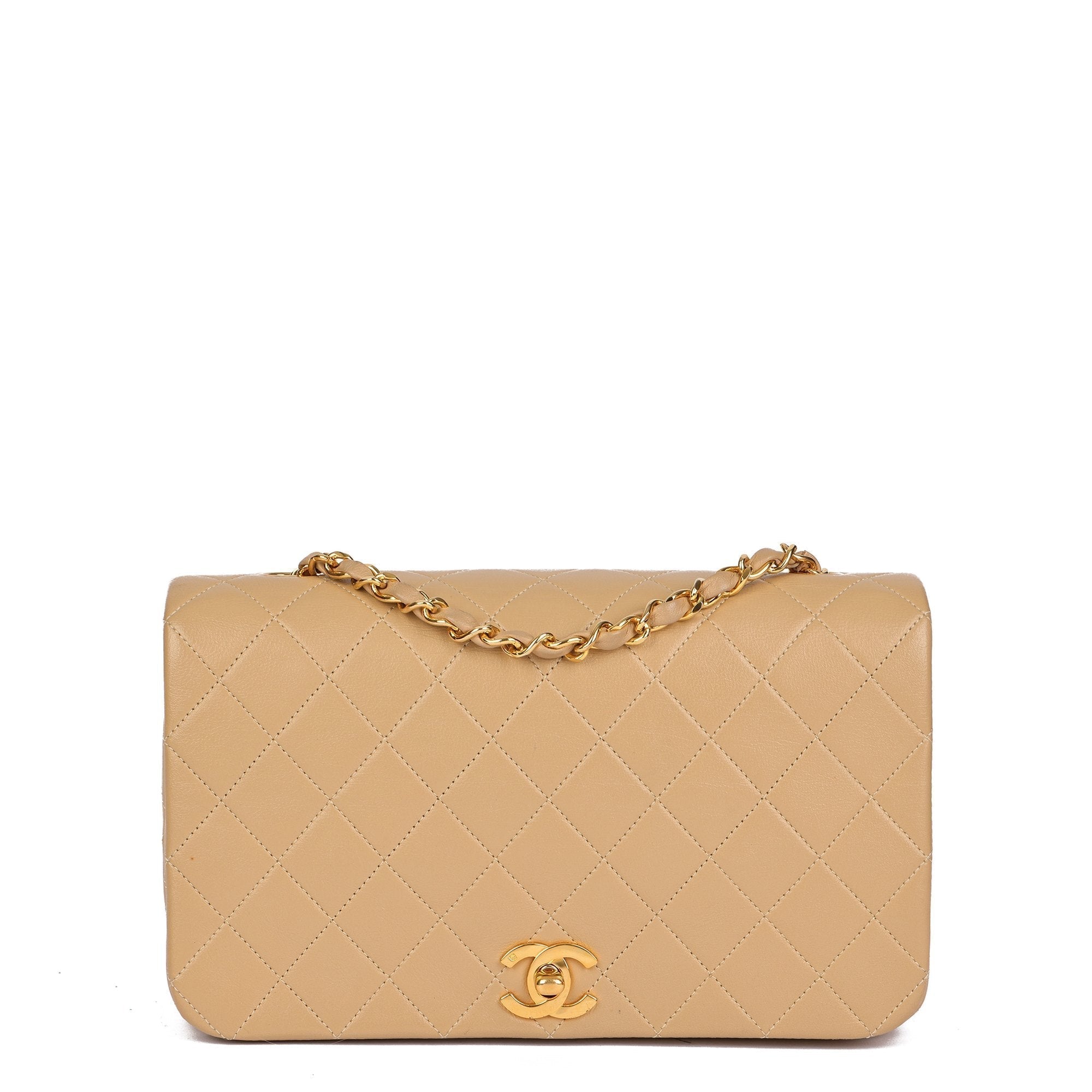 Chanel Beige Quilted Lambskin Vintage Small Classic Single Full Flap Bag