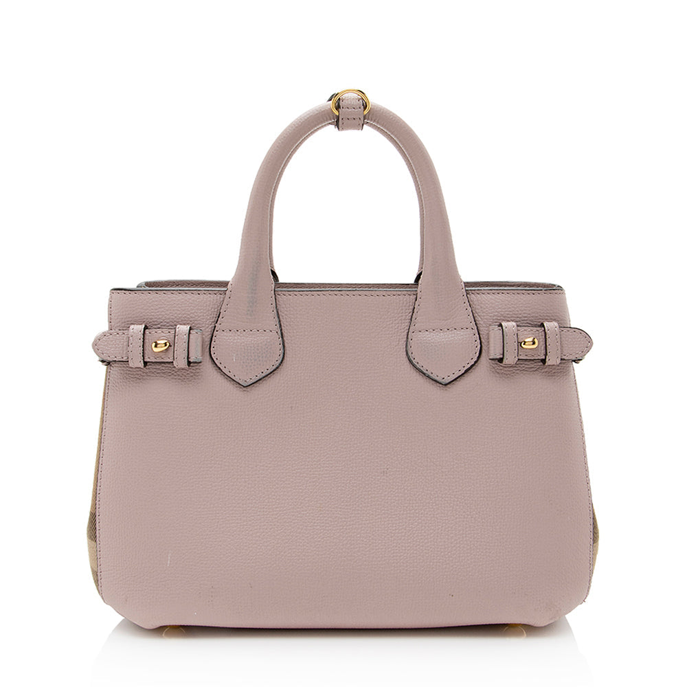 Burberry House Check Leather Banner Small Tote
