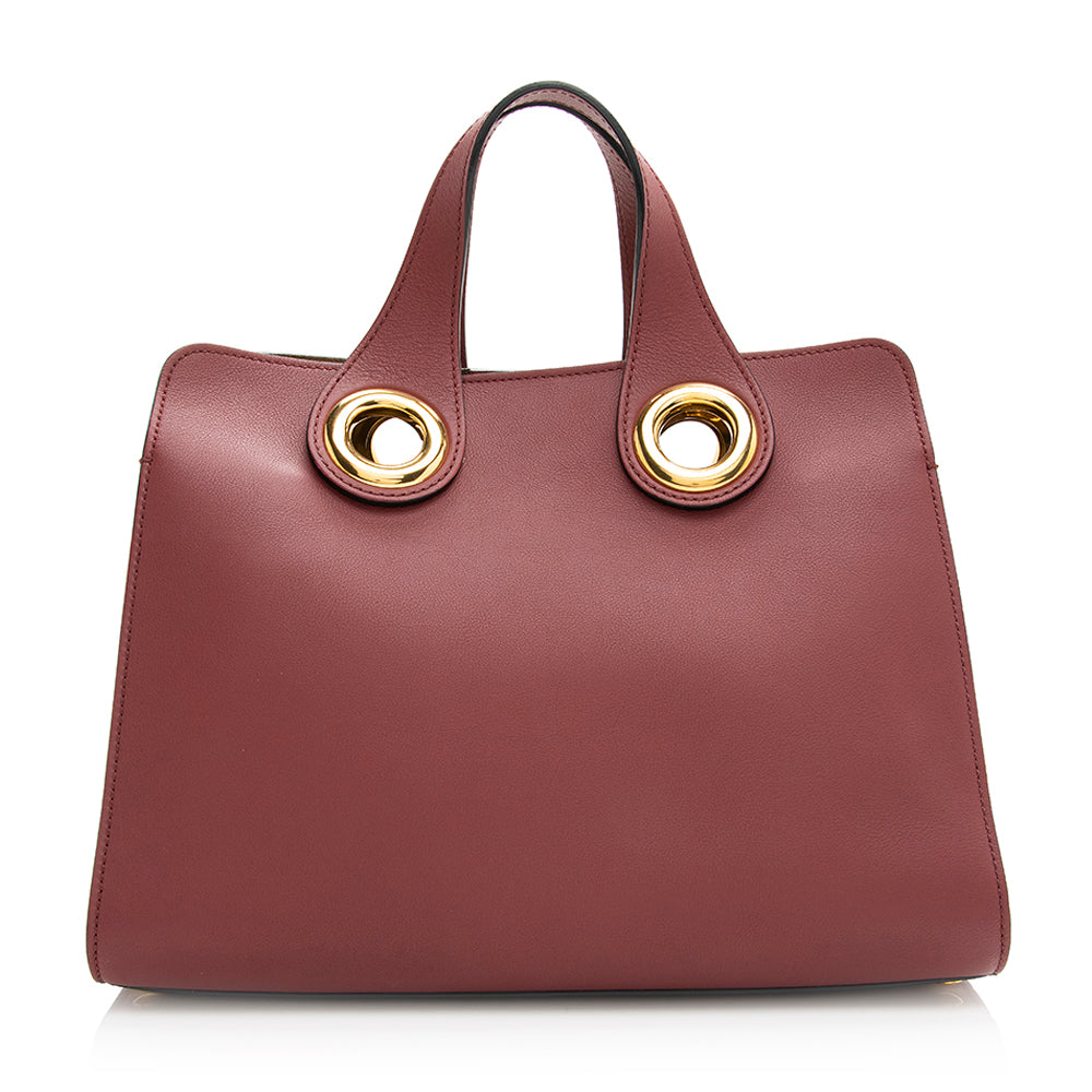 Burberry Leather Crest Grommet Detail Tote