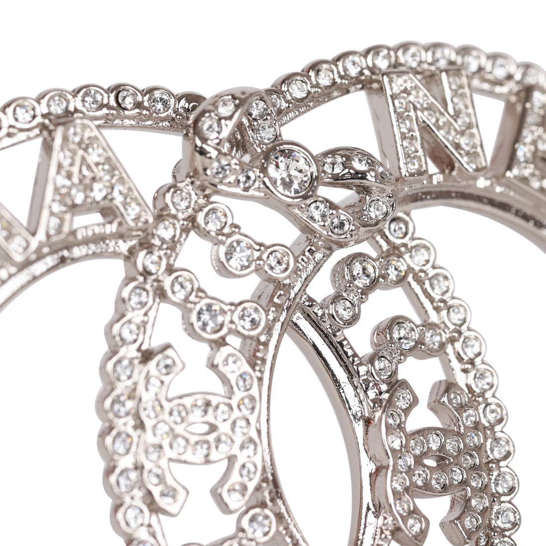 Chanel Crystal Bow CC Silver Brooch