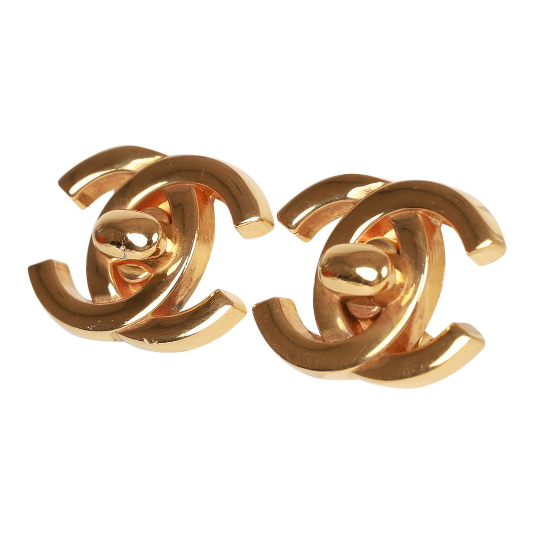 Vintage Chanel Gold Plated Classic Turnlock CC Earrings