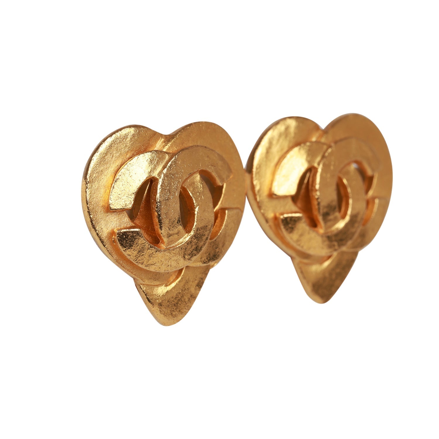 Vintage Chanel 24K Gold Plated CC Heart Earrings