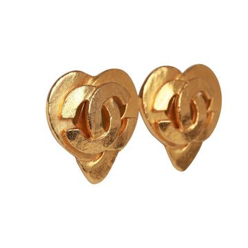 Vintage Chanel 24K Gold Plated CC Heart Earrings