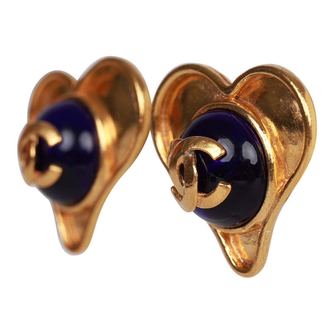 Vintage Chanel Blue CC Logo Gripoix Heart Earrings