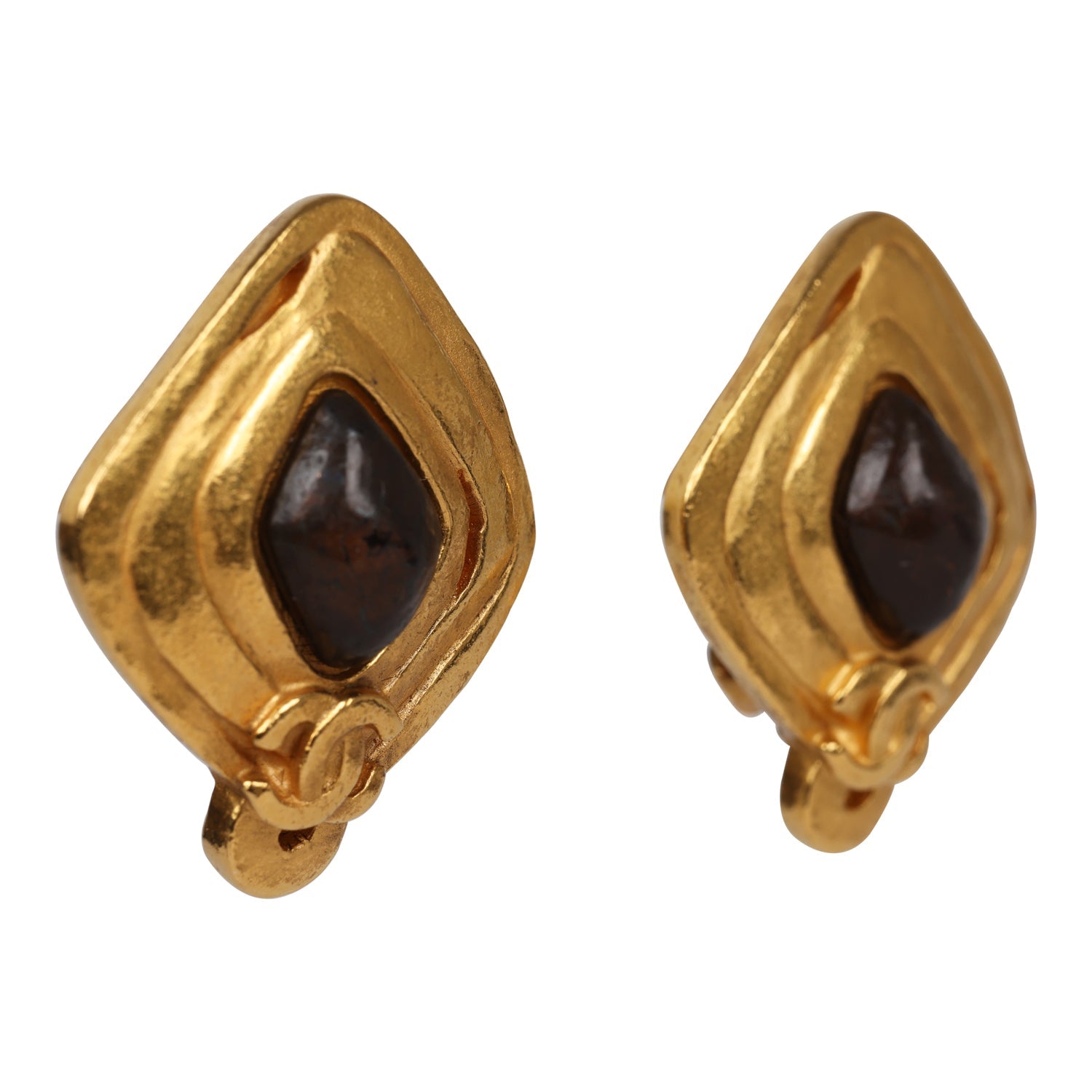 Vintage Chanel Abstract Stone and Gold Metal Earrings