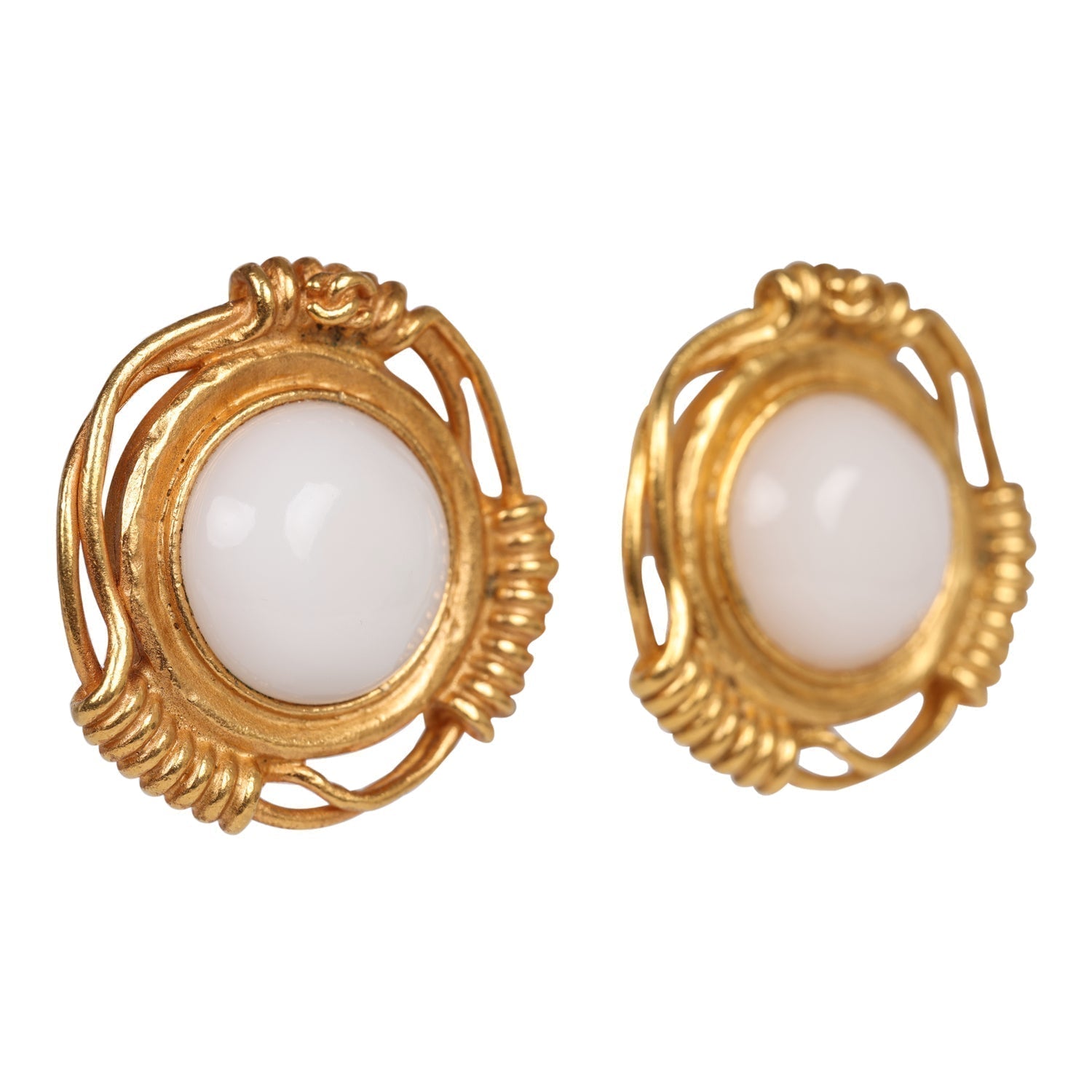 Vintage Chanel 24K Gold Plated White Gripoix Earrings