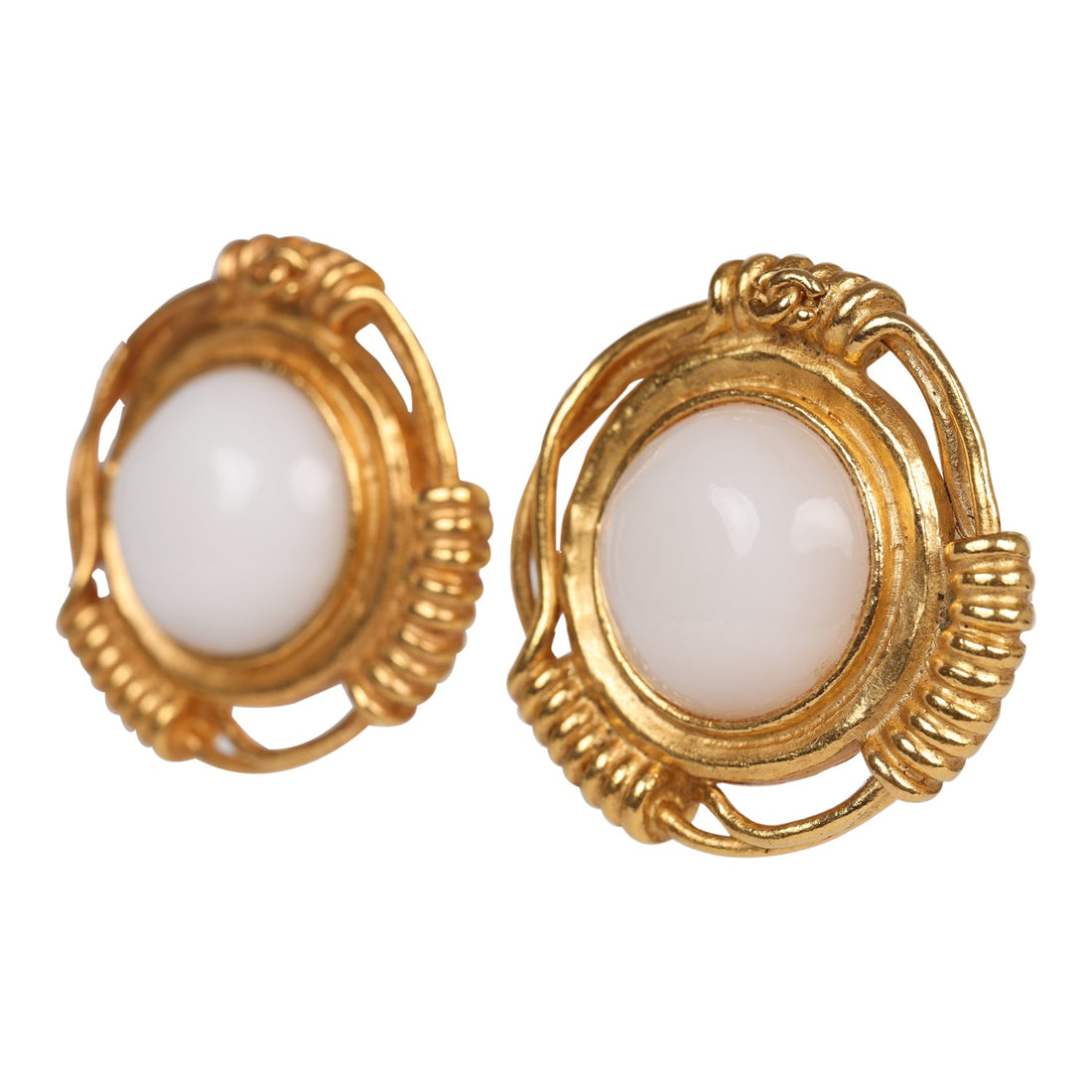 Vintage Chanel 24K Gold Plated White Gripoix Earrings