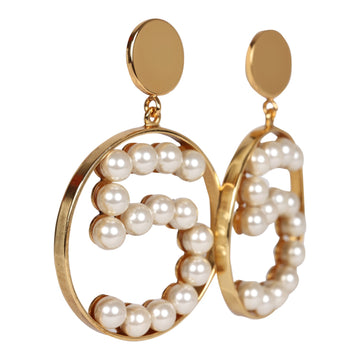 Vintage Chanel 24K Gold Plated Jumbo No. 5 Faux Pearl Dangle Earrings