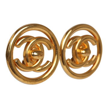 Vintage Chanel 24K Gold Plated CC Circle Turnlock Earrings
