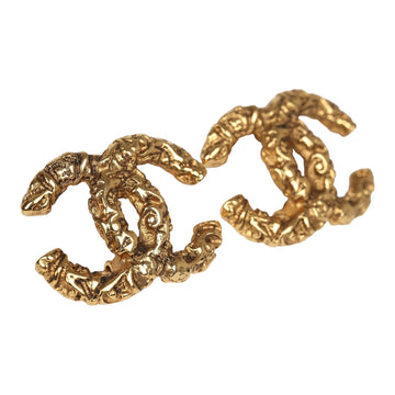 Vintage Chanel 24K Gold Plated Florentine CC Earrings