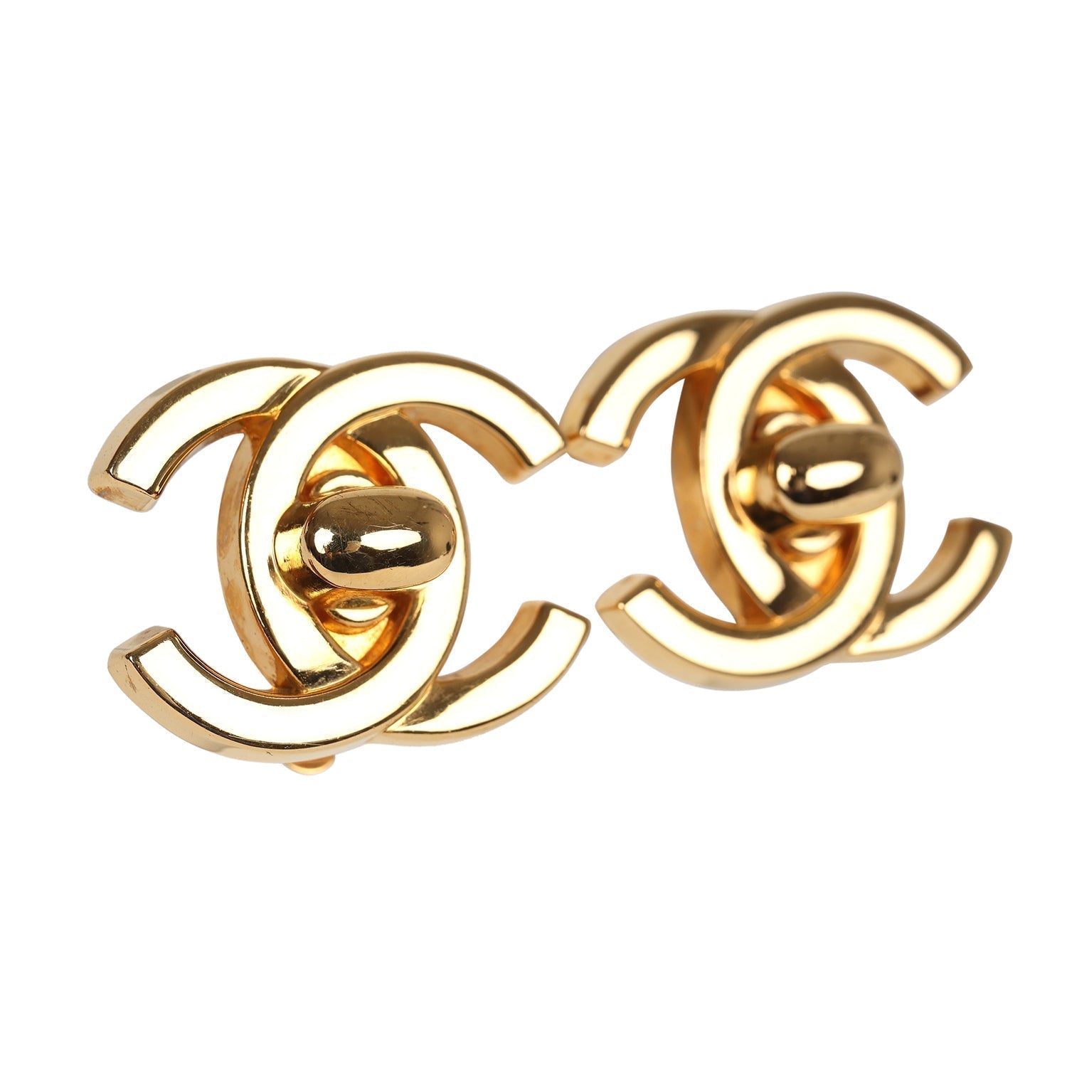 Vintage Chanel 24K Gold Plated Large CC Turnlock Earrings