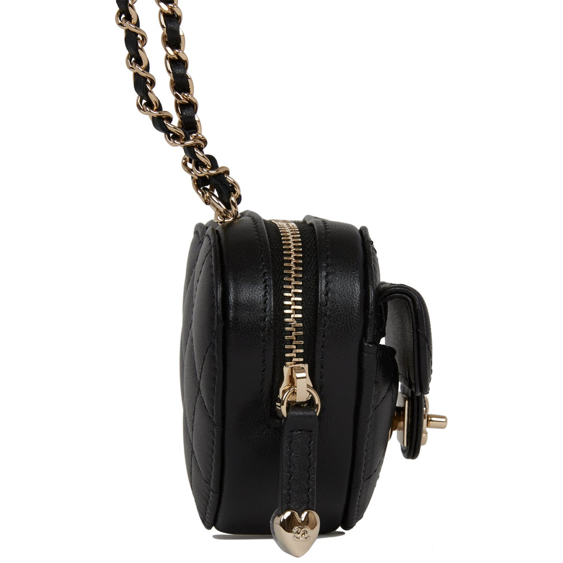 Chanel CC In Love Heart Necklace Bag Black Lambskin Light Gold Hardware