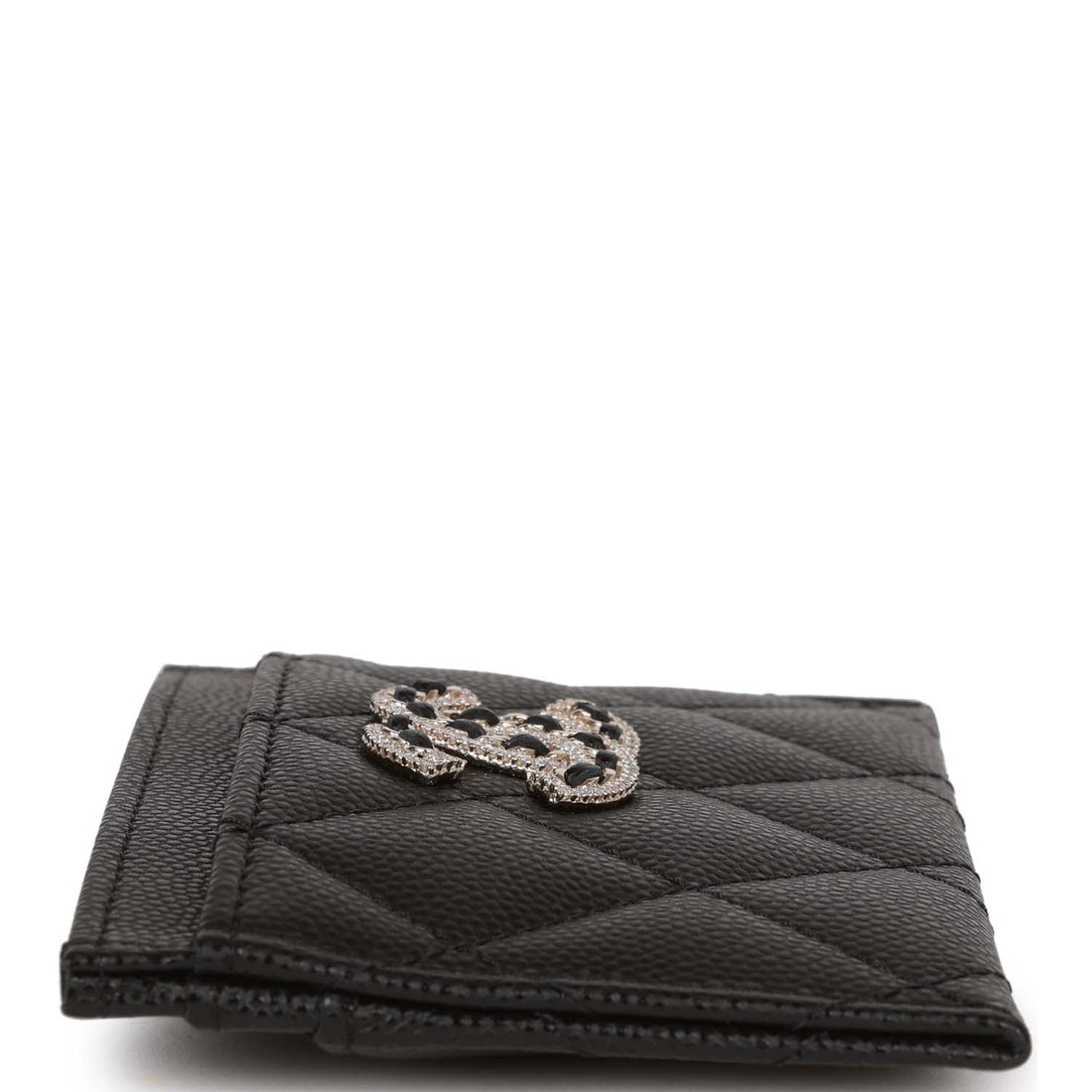 Chanel Card Holder Wallet Black Caviar Crystal and Light Gold Hardware