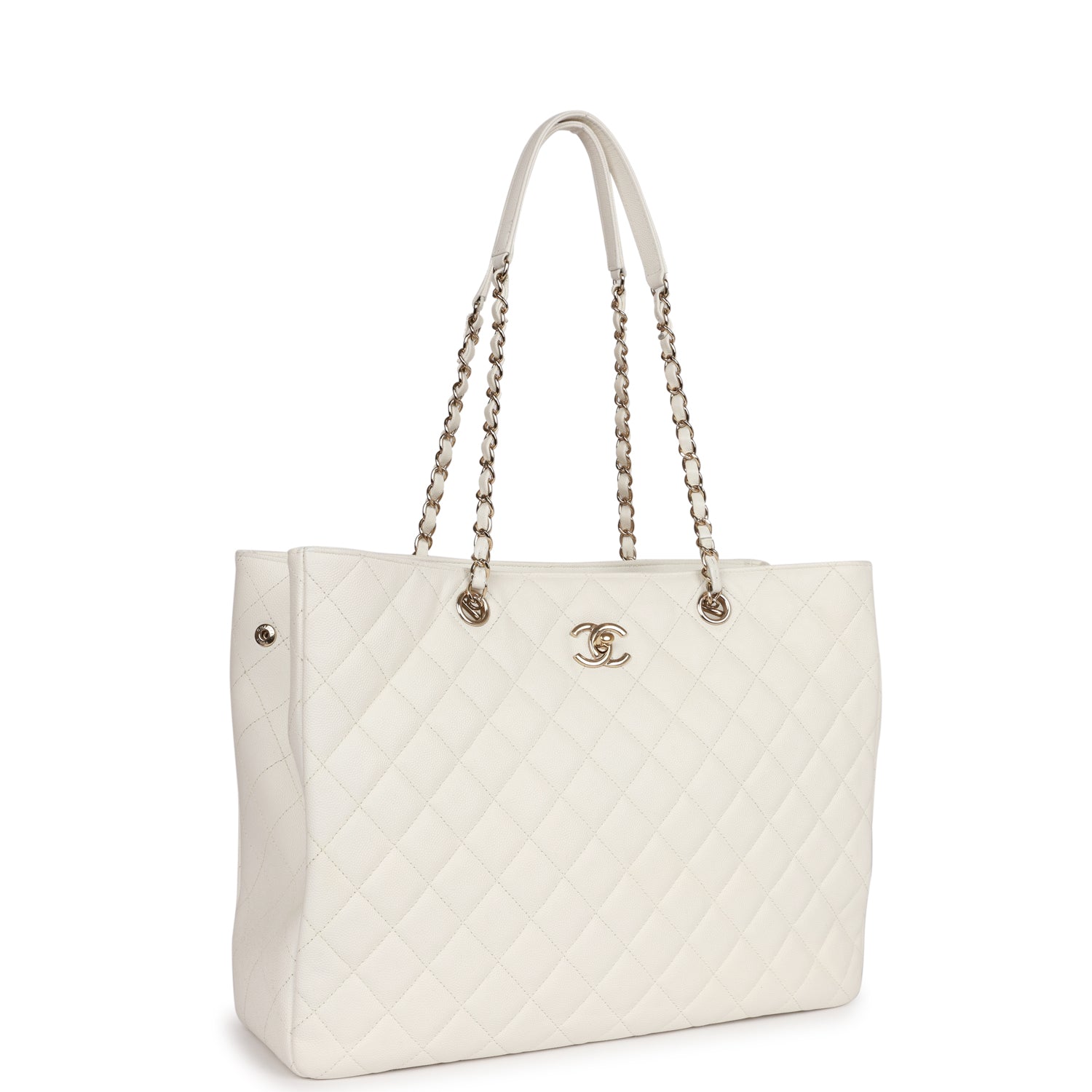 Chanel Large Classic Timeless Tote White Caviar Light Gold Hardware