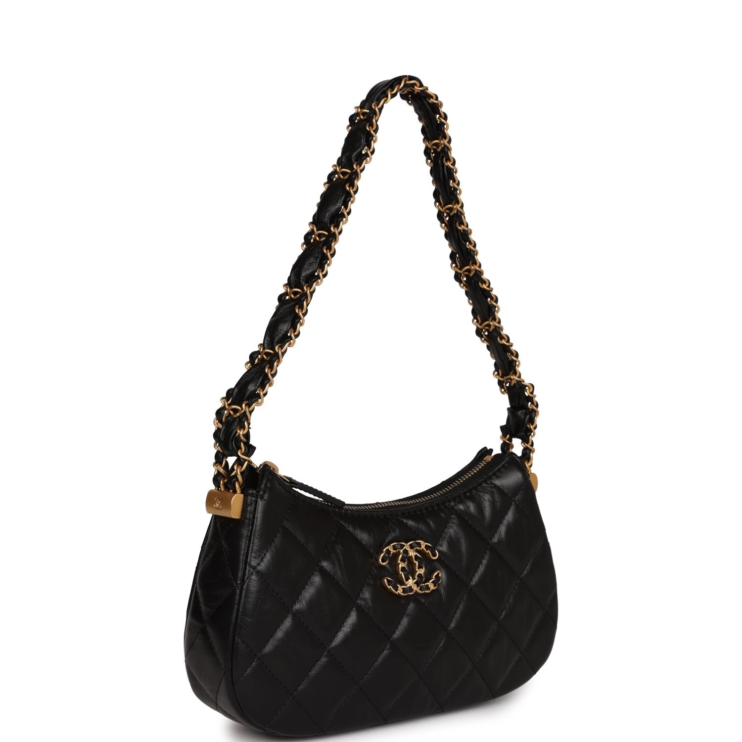 Chanel 19 Hobo Bag Black Aged Calfskin Brushed Gold Hardware