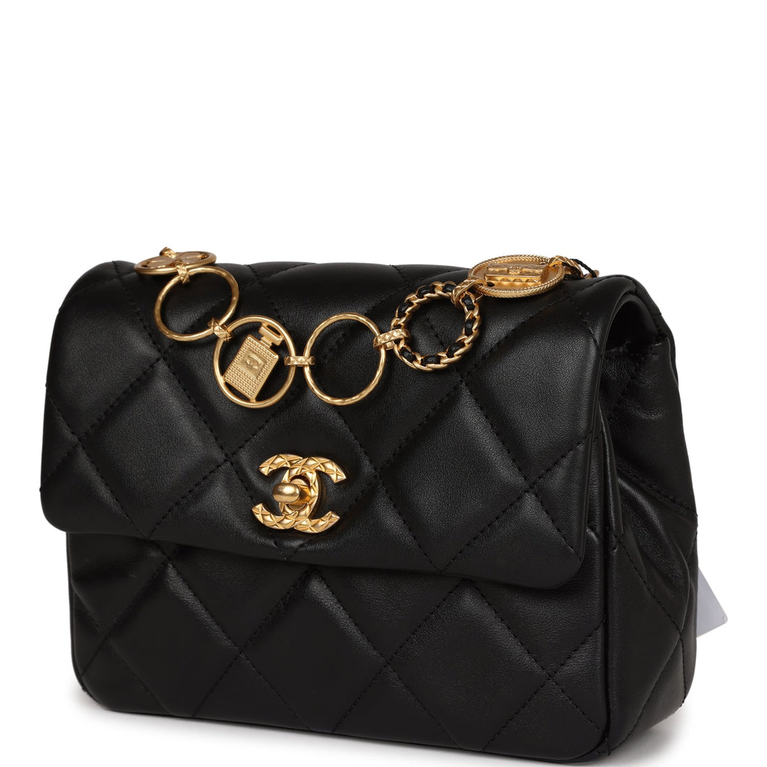 Chanel Mini Charms Flap Bag Black Lambskin Brushed Gold Hardware