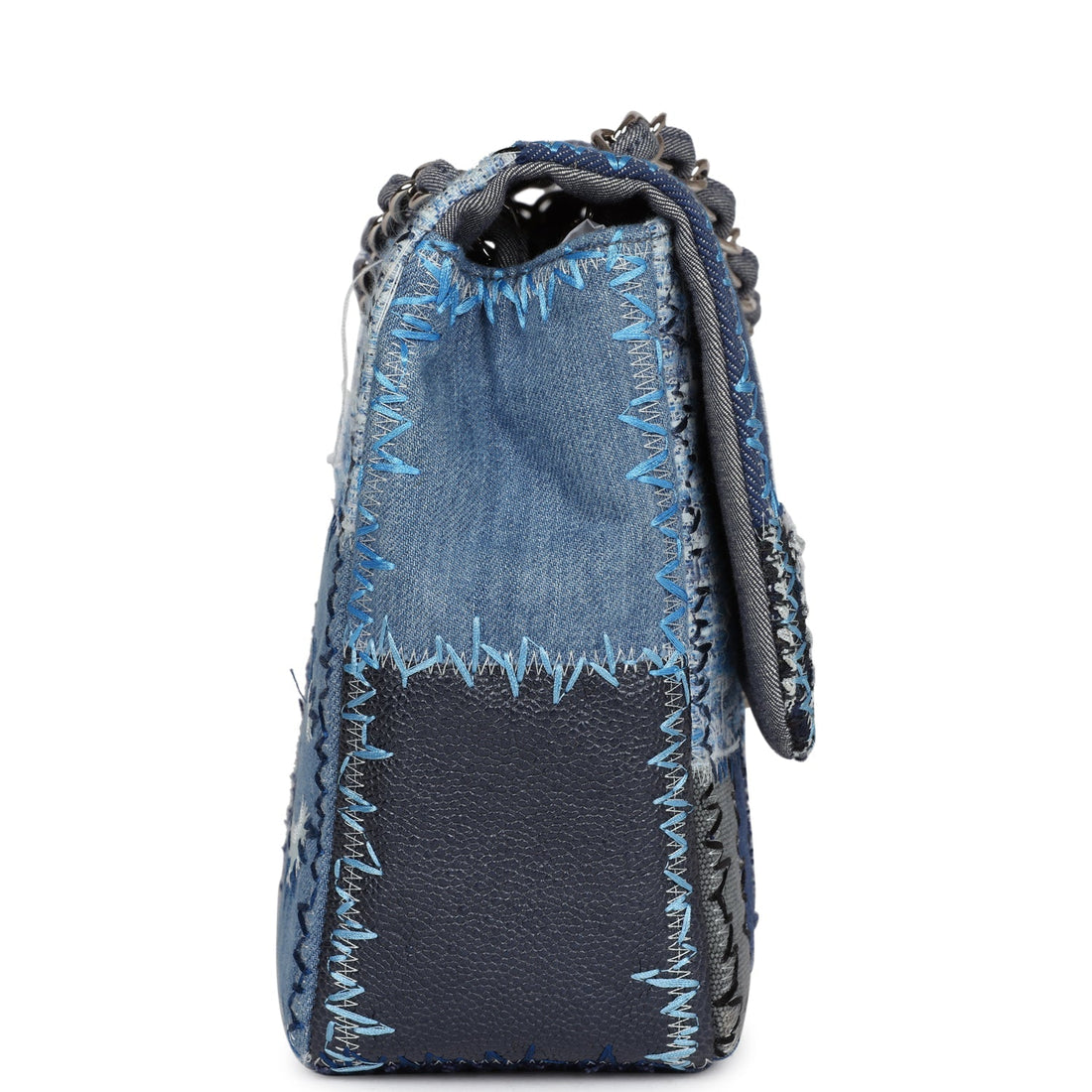Chanel Jumbo Flap Bag Blue Patchwork Denim Silver Hardware