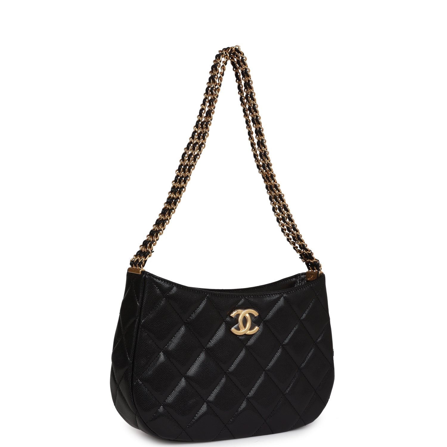 Chanel Hobo Bag Black Shiny Caviar Brushed Gold Hardware