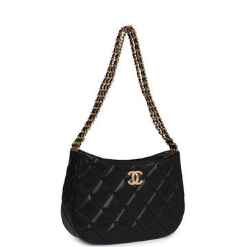 Chanel Hobo Bag Black Shiny Caviar Brushed Gold Hardware