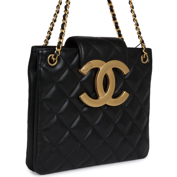 Chanel CC Small Shoulder Bag Black Lambskin Antique Gold Hardware