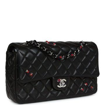Chanel Medium Lady Bug Single Flap Bag Black Lambskin Silver Hardware