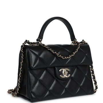 Chanel Small Square Top Handle Flap Bag Black Caviar Light Gold Hardware