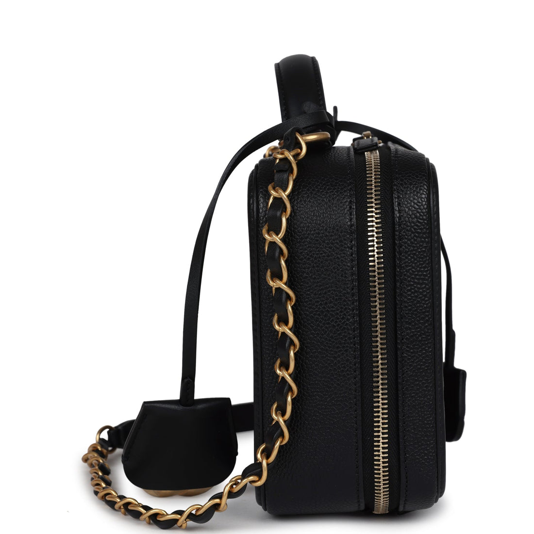 Chanel Medium CC Filigree Vanity Case Black Caviar Antique Gold Hardware