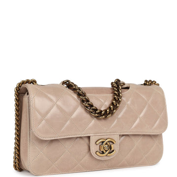 Chanel Perfect Edge Flap Bag Beige Aged Calfskin Antique Gold Hardware