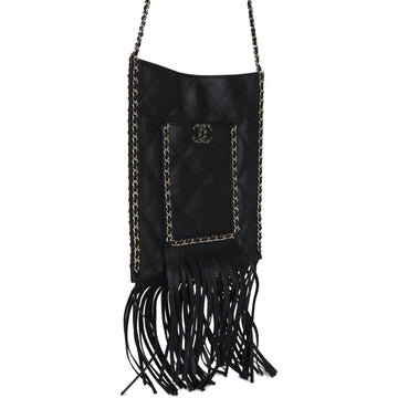 Chanel Small CC Fringe Shopping Bag Black Calfskin Light Gold Hardware