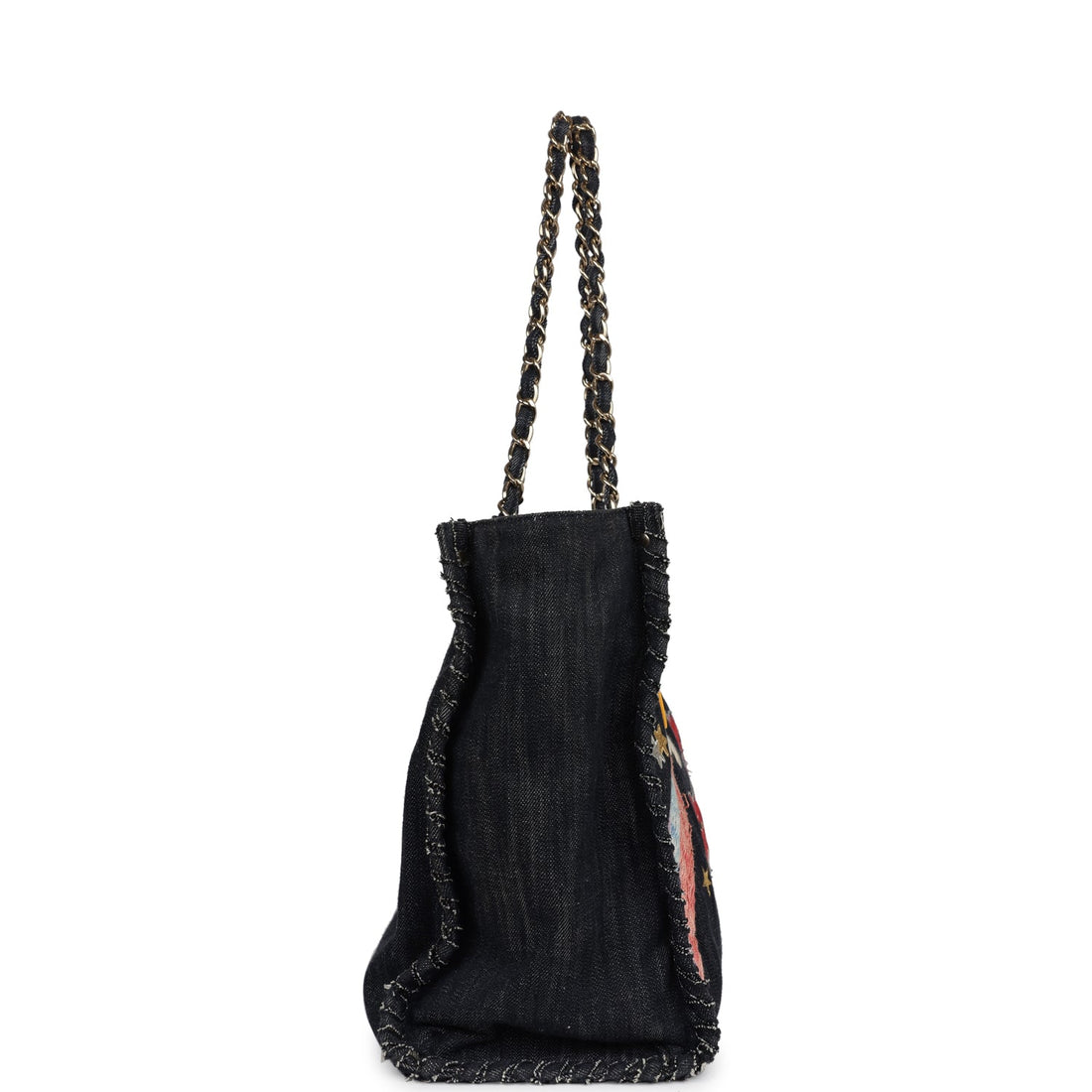 Chanel Night Flight Embroidered Shopping Tote Multicolored Denim Gold Hardware