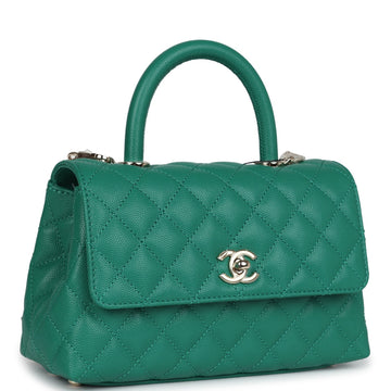 Chanel Small Coco Top Handle Flap Bag Dark Green Caviar Light Gold Hardware